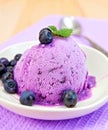 Ice cream blueberry with mint in dish on napkin Royalty Free Stock Photo