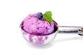 Ice cream blueberry in spoon with mint Royalty Free Stock Photo