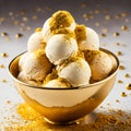 Ice cream in a bowl, gold dust, abstract background vector illustration aesthetically pleasing photorealistic, generative AI