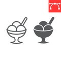 Ice cream in bowl line and glyph icon, dessert and cold, sorbet sign vector graphics, editable stroke linear icon, eps