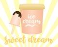 Ice cream bucket, popsicle and melting chocolate, logo design. Sweet food, food, meal and cafe, vector design