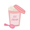 Ice cream busket pink flat design with spoon