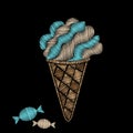 Ice cream with candy embroidery stitches imitation