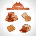 Caramel Collection of sweetness with leaf. Vector illustration. Isolated