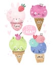 Ice cream. cartoon ice creams, hand drawing lettering. Summer colorful illustration, flat style.