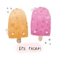 Ice cream. cartoon ice creams, hand drawing lettering. Summer colorful illustration, flat style.
