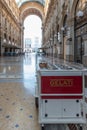 Ice cream cart in a historic gallery in the city of Milan