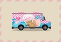 Ice cream cart, kiosk on wheels, retailers, dairy desserts, isolated and Flat style vector illustration. Cool refreshing