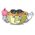 With ice cream Cartoon lentil soup ready to served Royalty Free Stock Photo