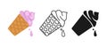Ice cream cartoon set line icon black glyph vector Royalty Free Stock Photo