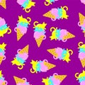 Ice cream cat pattern seamless. Eskimo pet background. Baby fabric texture