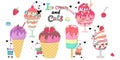 Ice cream and cats clip art design with doodle style