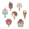 Ice cream cats vector doodle set Royalty Free Stock Photo