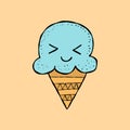 Ice cream character. Kawaii style icons with black outline