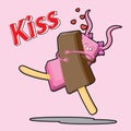 Ice Cream Characters, Chocolate - Cool and Raspberry - Kiss, Emoticons, Hand Drawn Vector Illustration