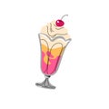 Ice cream with cherry, berry on top. Cold dessert, sundae, tasty sweet food for kids. Icecream in retro, vintage glass