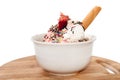 Ice cream with chocolate and strawberries in a bowl Royalty Free Stock Photo