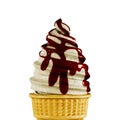 Ice cream chocolate in a waffle cone is delicious. Highly detailed 3d rendering illustration mock up front view close up.