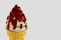 Ice cream chocolate in a waffle cone is delicious. Highly detailed 3d rendering illustration mock up front view close up. Royalty Free Stock Photo