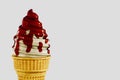 Ice cream chocolate in a waffle cone is delicious. Highly detailed 3d rendering illustration mock up front view close up. Royalty Free Stock Photo