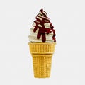 Ice cream chocolate in a waffle cone is delicious. Highly detailed 3d rendering illustration mock up front view close up. Royalty Free Stock Photo