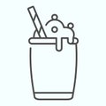 Ice Cream Cocktail thin line icon. Milkshake with whipped cream vector illustration isolated on white. Cocktail dessert