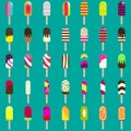 Ice cream collection for your design. Big set of ice lollies with different toppings. Royalty Free Stock Photo