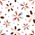 Ice cream color bursts vector seamless pattern
