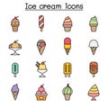 Ice cream color line icon set