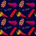 Ice cream colorful variety in bright red, yellow color neon palette