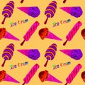 Ice Cream colorful variety with inscription on yellow background