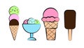 Ice cream cone and bar. pastel and colorful icecream isolate on pink. vector illustration