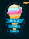 Ice cream cone cartoon icon with inscription. Best seller 2017