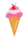 Ice Cream cone with cherries icon flat cartoon style. Isolated on white background. Vector illustration, clip art Royalty Free Stock Photo