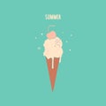 Ice cream cone with cherry, vector illustration