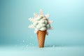 Ice cream cone with Christmas decoration snowflake greeting card. Minimal Christmas or New Year concept. AI generated
