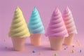 Ice cream cone close-up. Icecream scoop in waffle cone over studio background, generative ai Royalty Free Stock Photo