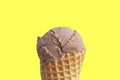 Ice cream cone close-up. Pink Icecream scoop in waffle cone over blue background. Strawberry or raspberry flavor Sweet Royalty Free Stock Photo