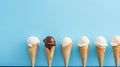 Ice cream cone close up. vanilla Ice cream scoop in waffle cone over blue background. AI Generative Royalty Free Stock Photo