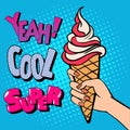 Ice Cream Cone with Comic Style Typography. Pop Art