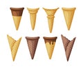 Ice Cream Cone or Cornet as Brittle Cone-shaped Waffle Pastry Vector Set