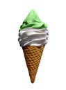 Ice cream cone cream and pistachio isolated on white Royalty Free Stock Photo