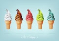 Ice cream in the cone, Different flavors, Vector Royalty Free Stock Photo