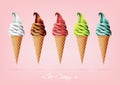 Ice cream in the cone, Different flavors, Vector Royalty Free Stock Photo