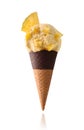 Ice cream cone flavored pineapple isolated white Royalty Free Stock Photo