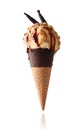 Ice cream cone flavored vanilla almond caramel isolated white Royalty Free Stock Photo