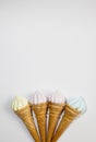 Ice cream cone flavors including chocolate, vanilla and strawberry Royalty Free Stock Photo