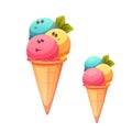 Ice cream cone with flavour collection. Vector illustration