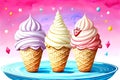 Ice cream cone food vanilla strawberry blueberry plate treat