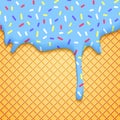 Ice Cream Cone Illustration with Wafer and Blue